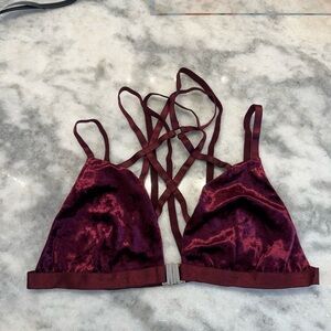 NWOT Burgundy Velvet Strappy Back Bralette Size L | Festival Boho Layering Top